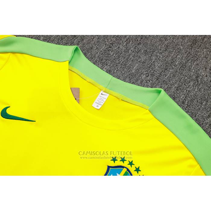 Fato de Treino Brasil Manga Curta 2024-2025 Amarelo - Calcas Curta